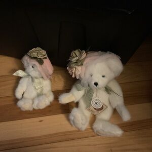 Lot 2 2001 Boyds Bears Plush 10" 6” Margo DeBearvoire White Bear Pink Floral Hat